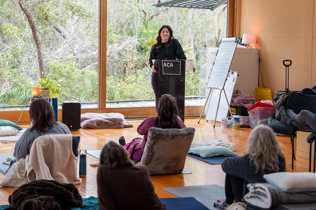 Sarah teaching in the light-filled studio at the Atlantic Center for the Arts